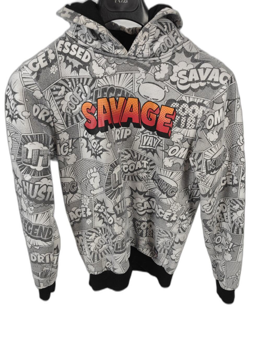 Boy's Phat Farm Hoodie Gray Black Savage Comic Print Size XL 18